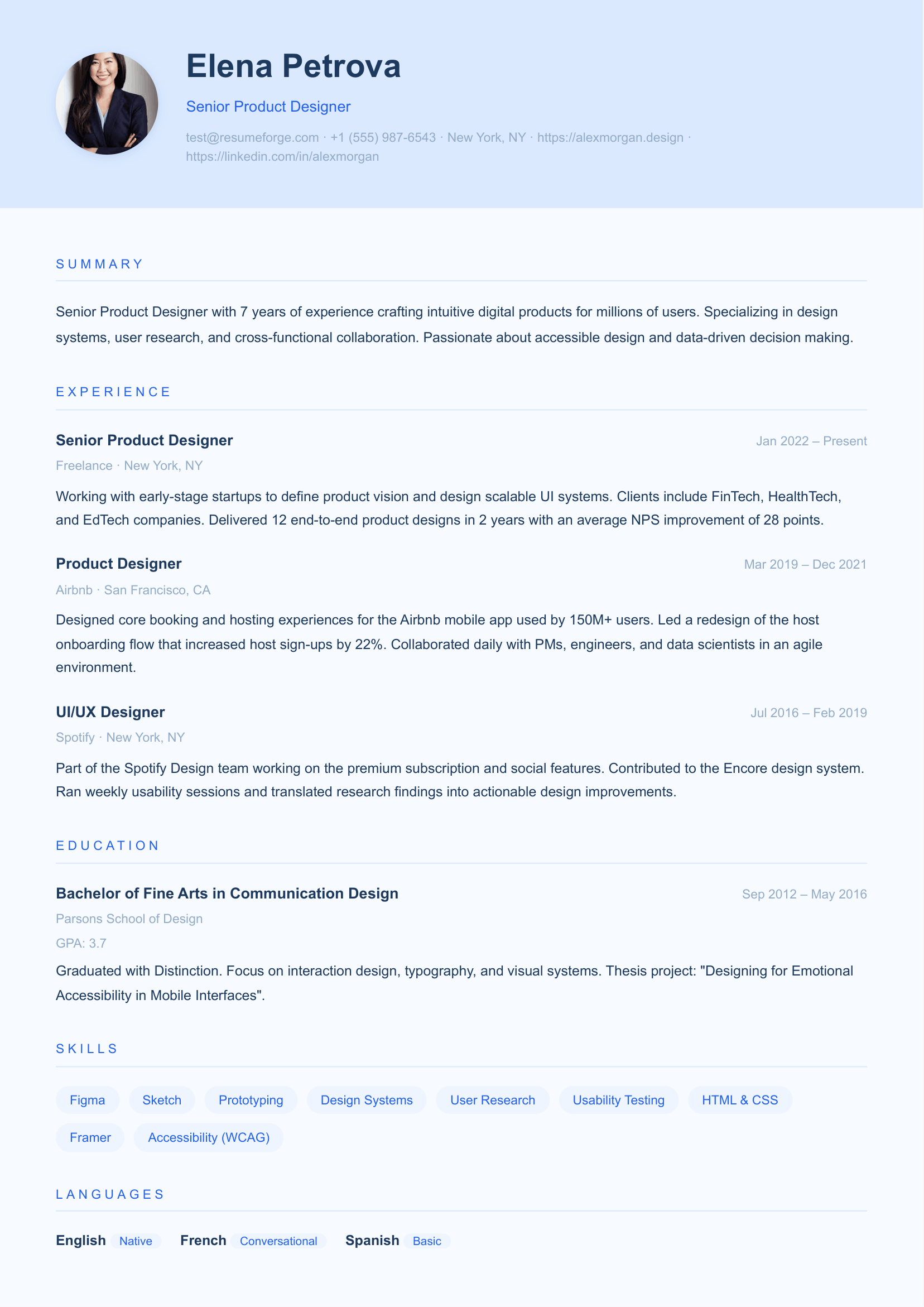 Arctic resume template preview