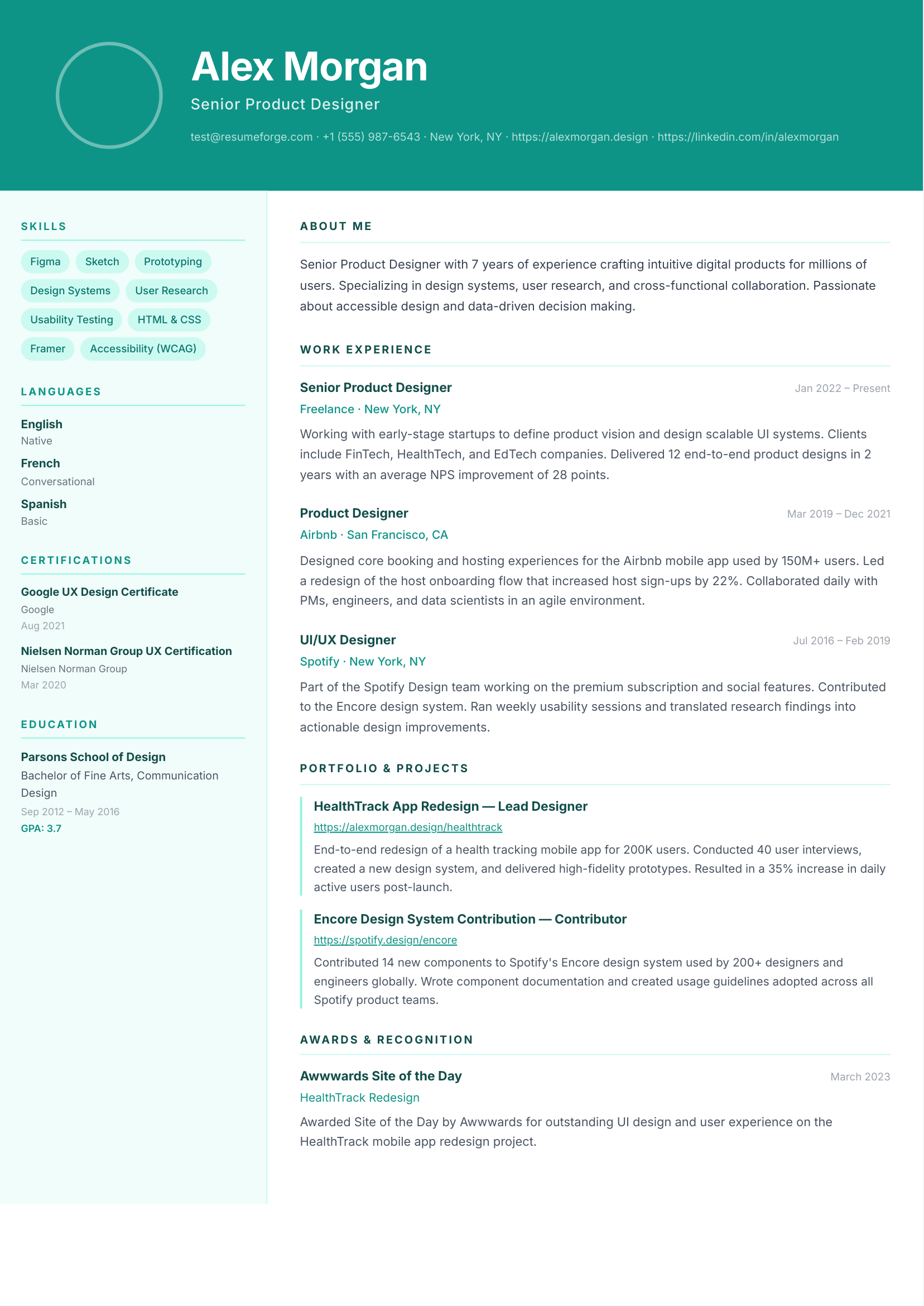 Canvas resume template preview