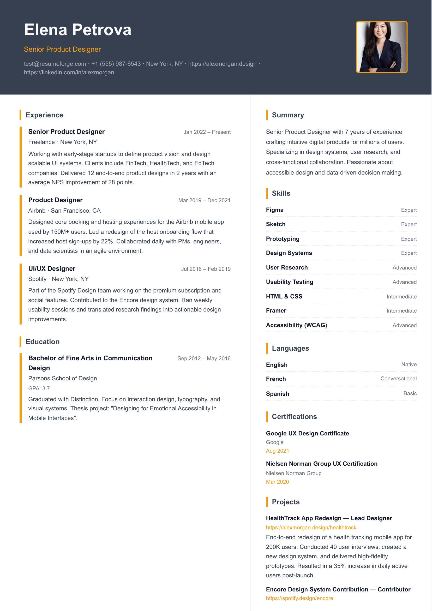Charcoal resume template preview