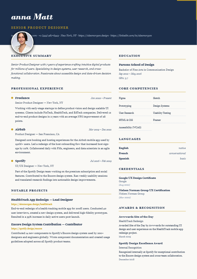 Prestige resume template preview