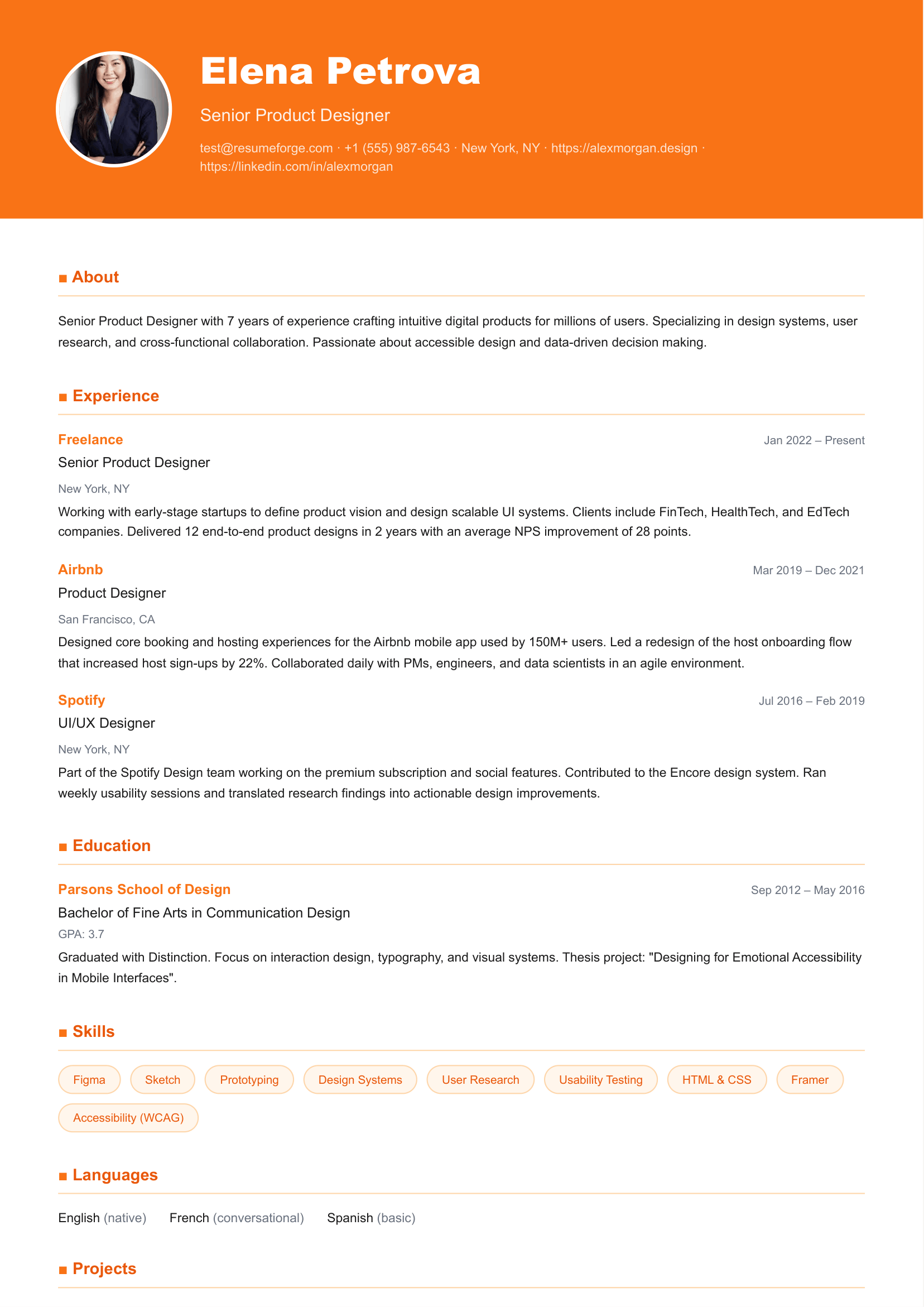 Sunrise resume template preview