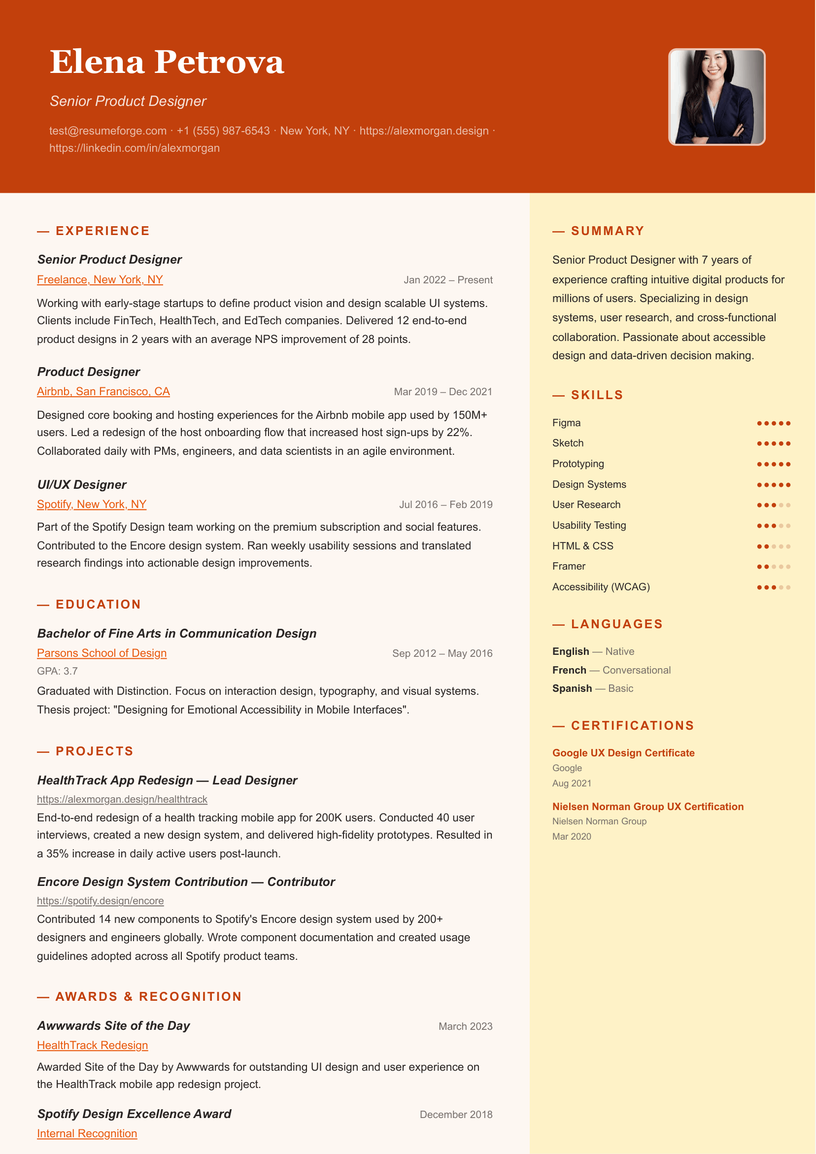 Terra resume template preview