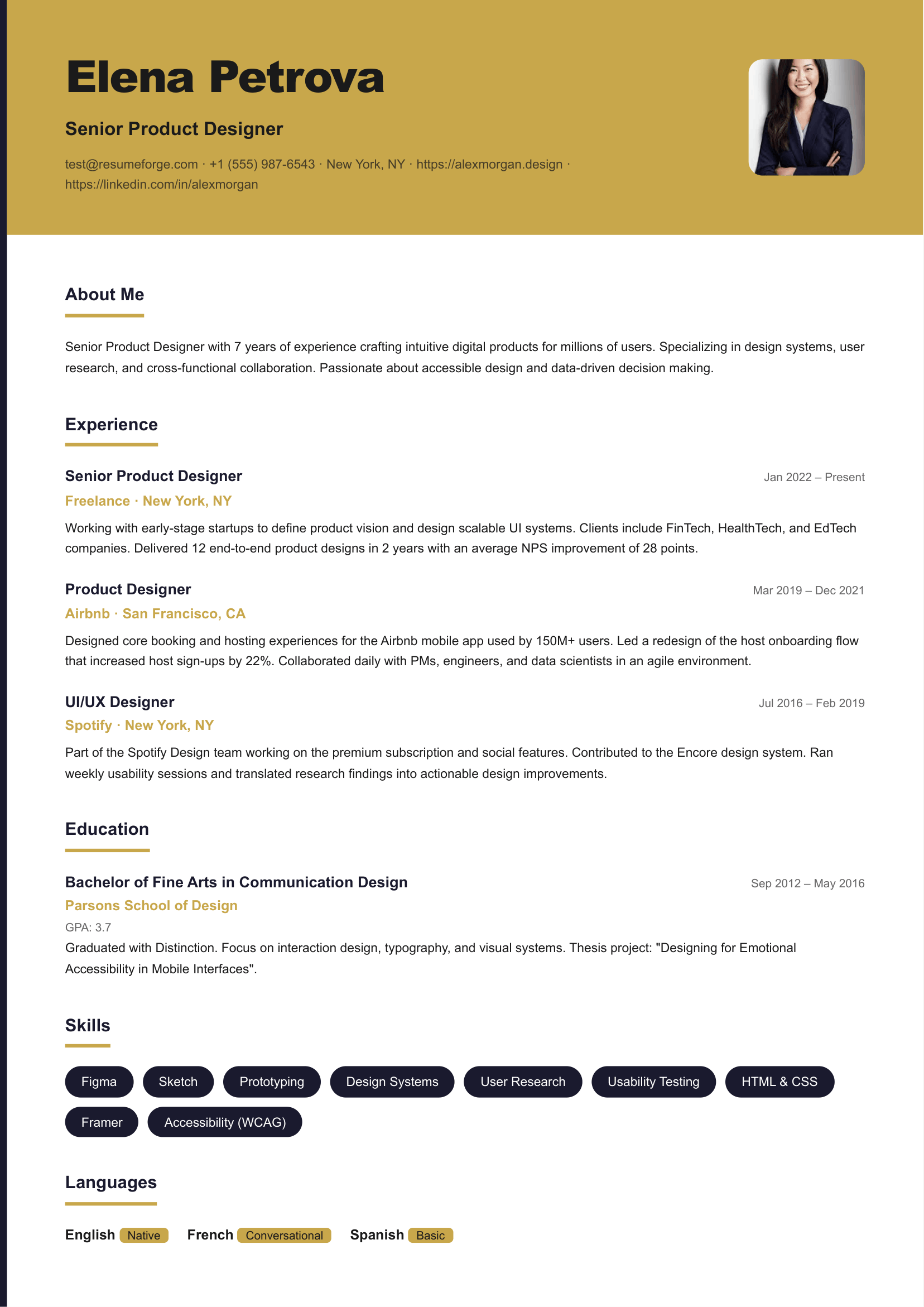 Bold resume template preview