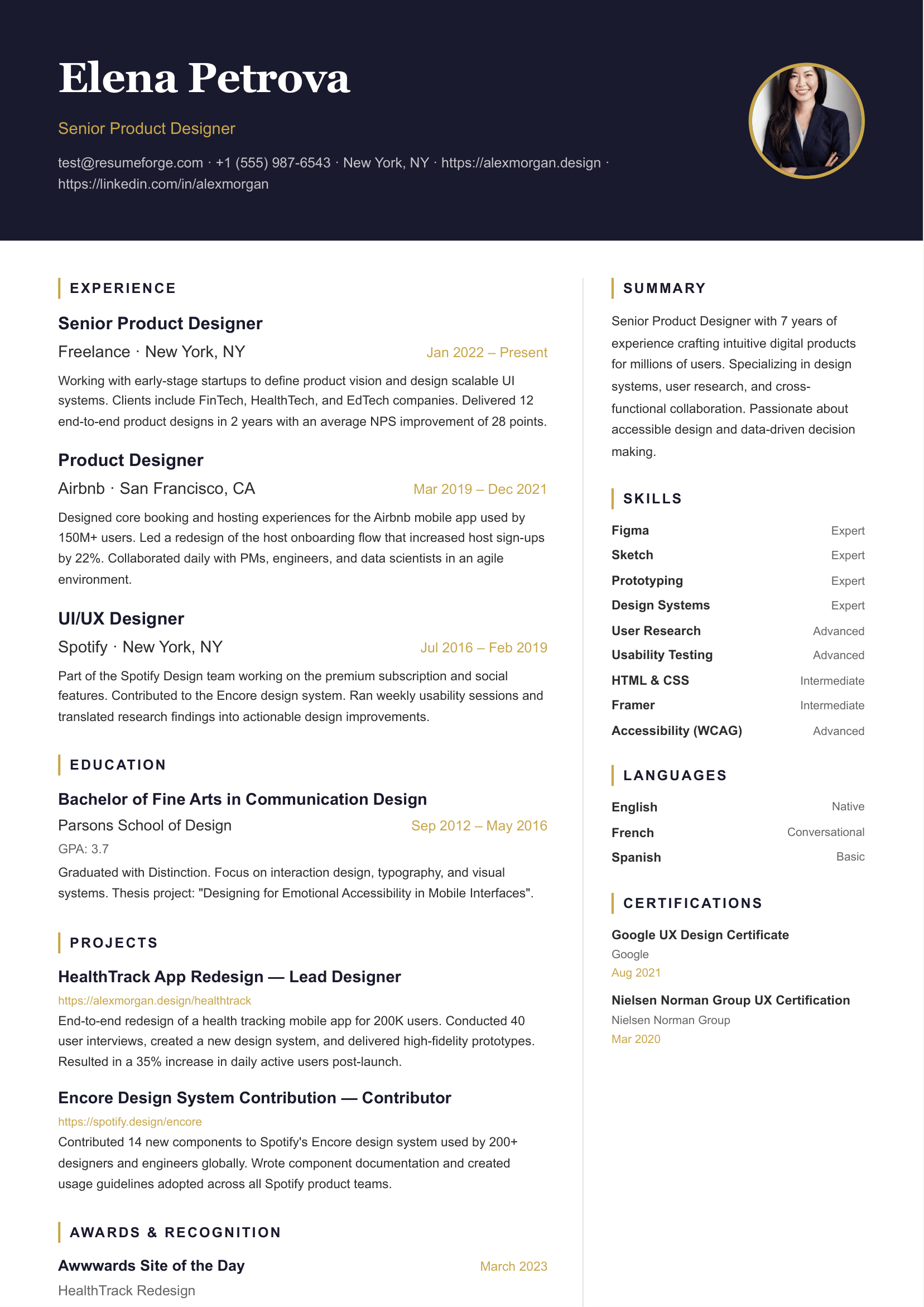 Executive resume template preview