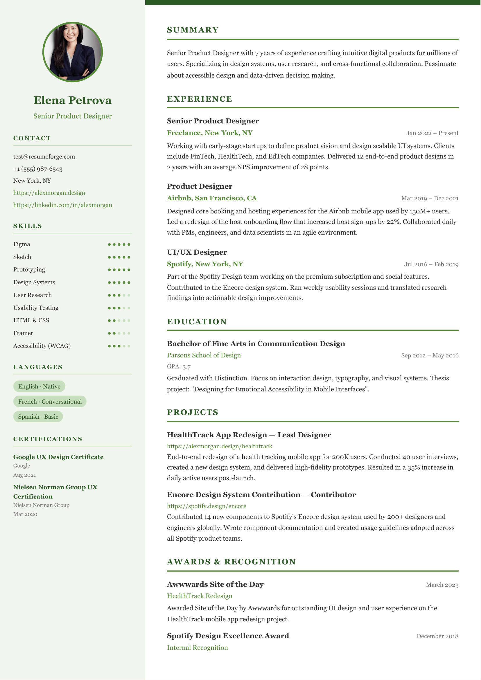 Forest resume template preview