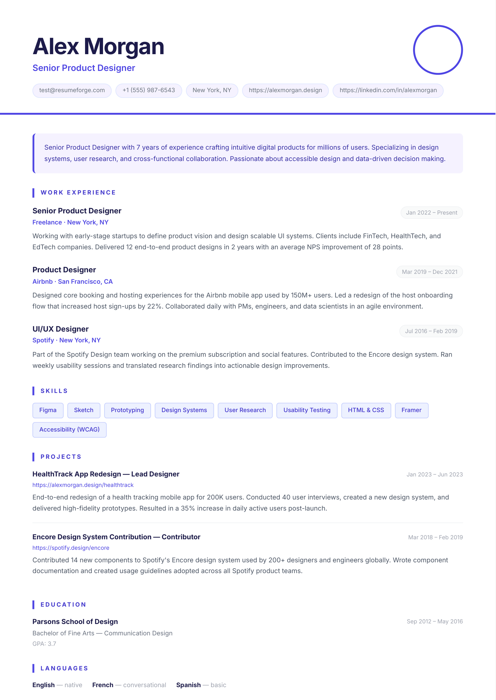 Impact resume template