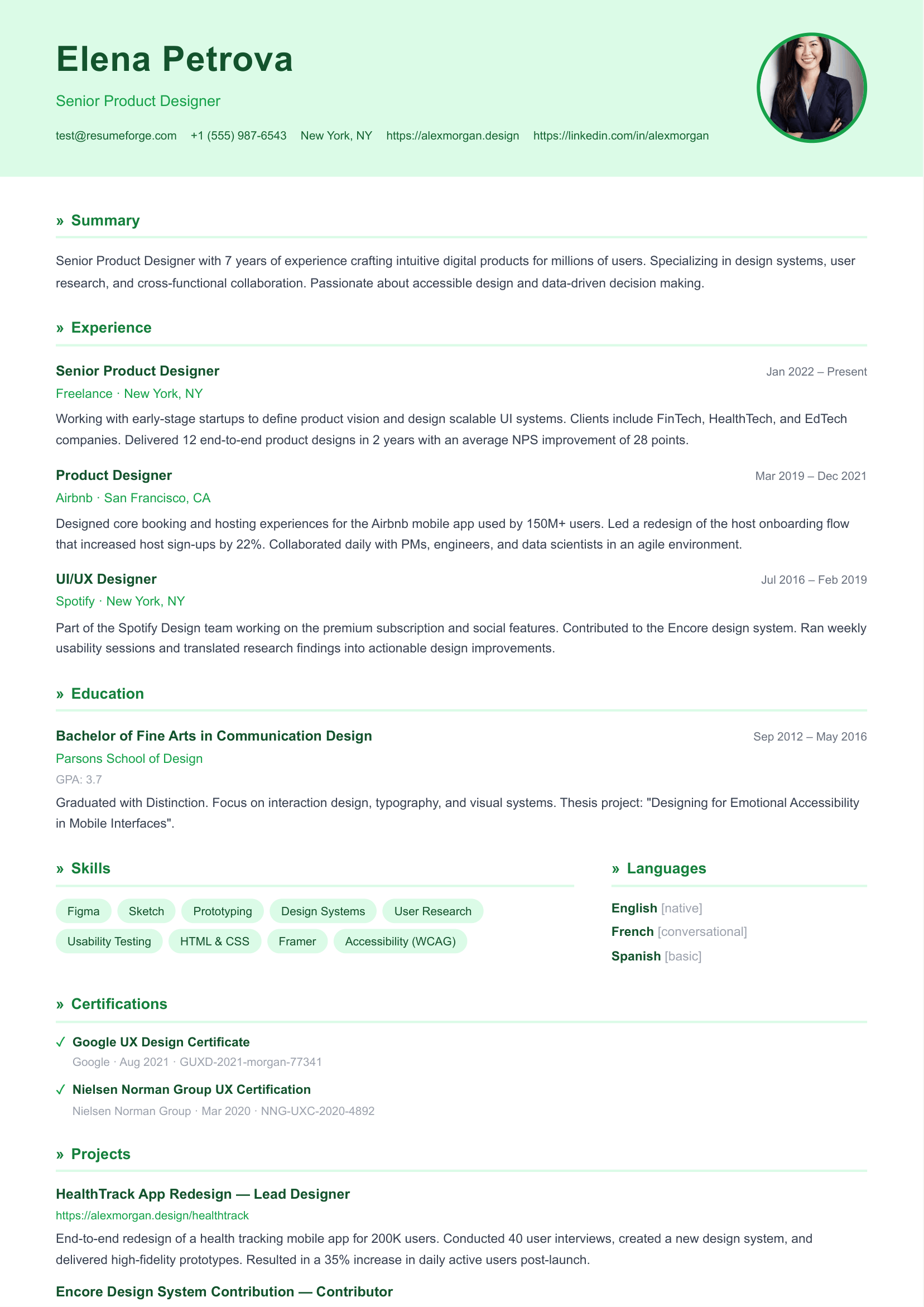 Spring resume template preview