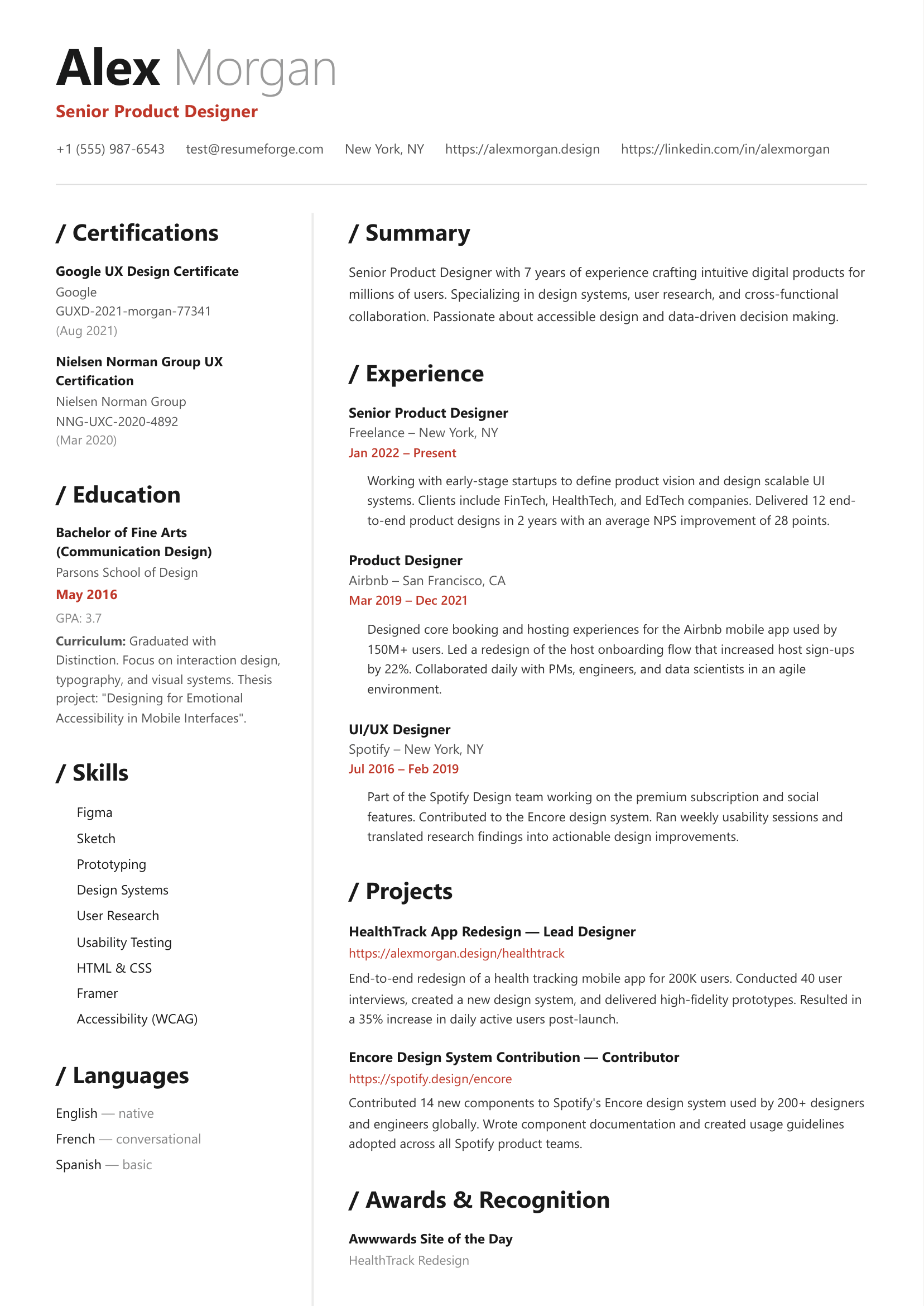 Vivid resume template preview